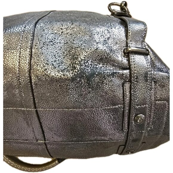 Coach Ltd Ed Hamptons Metallic Flap LG Carryall Tote Bag Satchel Silver RARE EUC - Picture 14 of 16